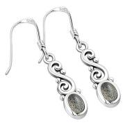 Ethnic Spiral Sterling Silver Earrings w/ Labradorite Stone, ep175